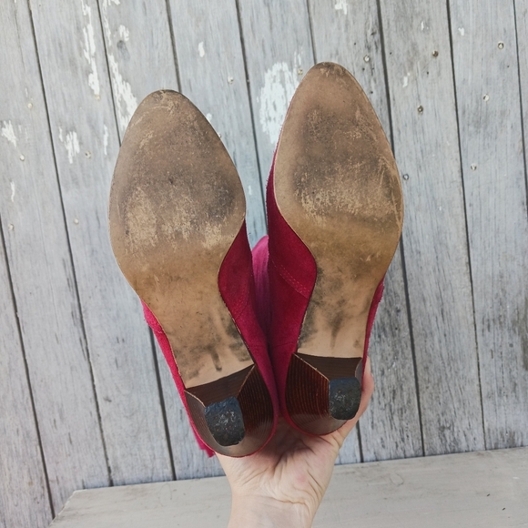 Vtg 70s Red Suede Western Cowgirl Boots Women's Size 8M High Heel Fringe Boho - Picture 6 of 8